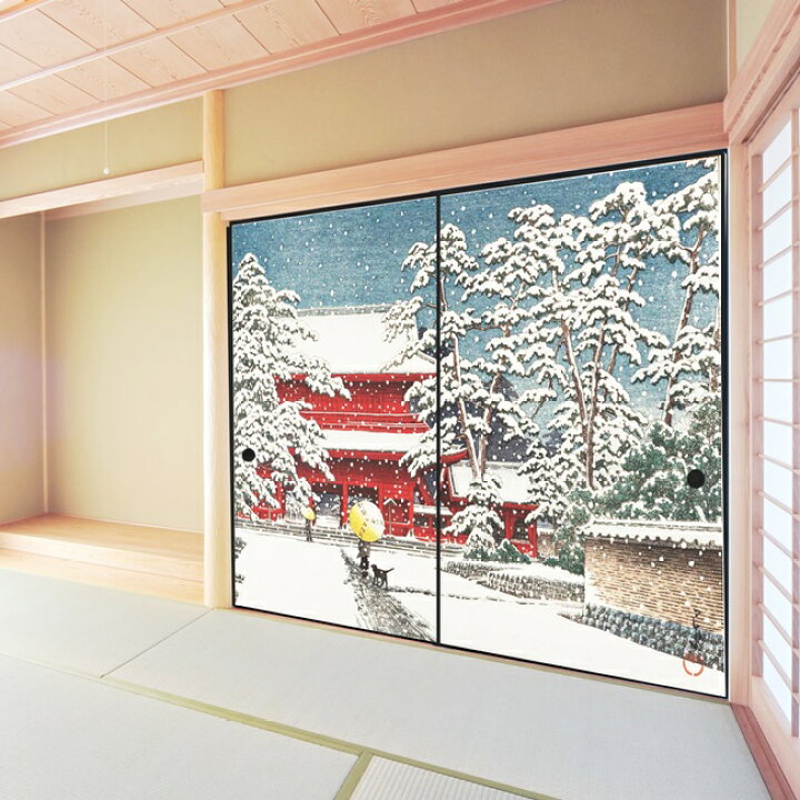 楽天市場 デザイン襖紙 雪の増上寺 ２枚組 襖 ふすま ふすま紙 モダン 和紙 オシャレ 張替 こだわりの室内装飾専門店しつらい