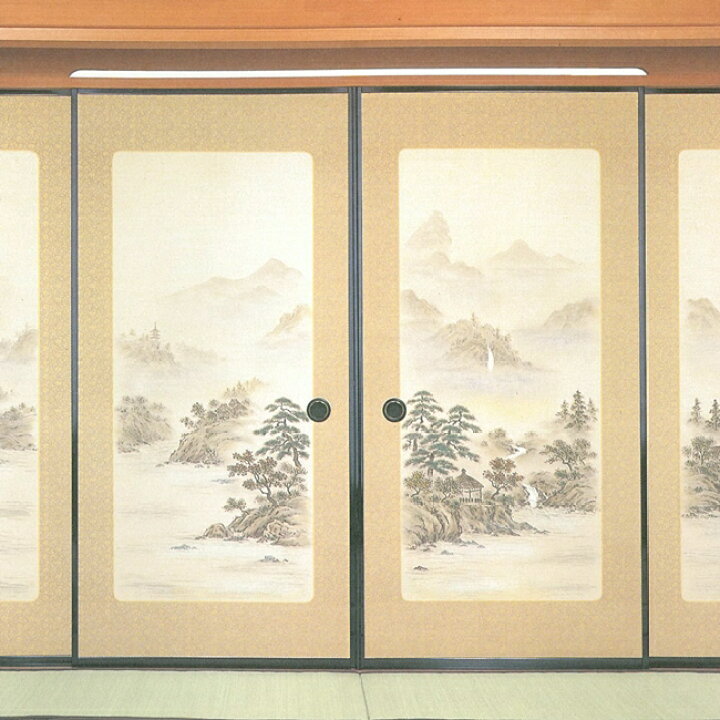 楽天市場】高級織物襖紙 縁取り山水画 4枚組 No．87 （襖/襖紙 