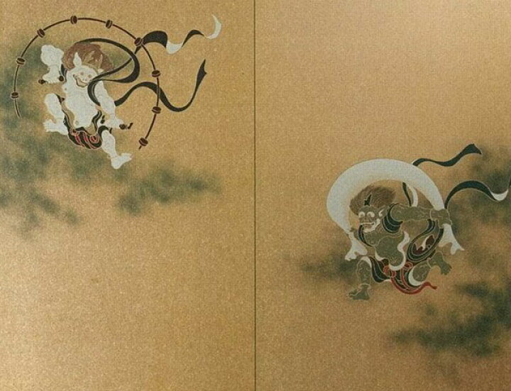 楽天市場 壁画風壁紙 風神 雷神の図 洋金屑 裏面糊なし 幅184ｃｍ 高さ235ｃｍ 金かべ紙 クロス 張替 通販 こだわりの室内装飾専門店しつらい