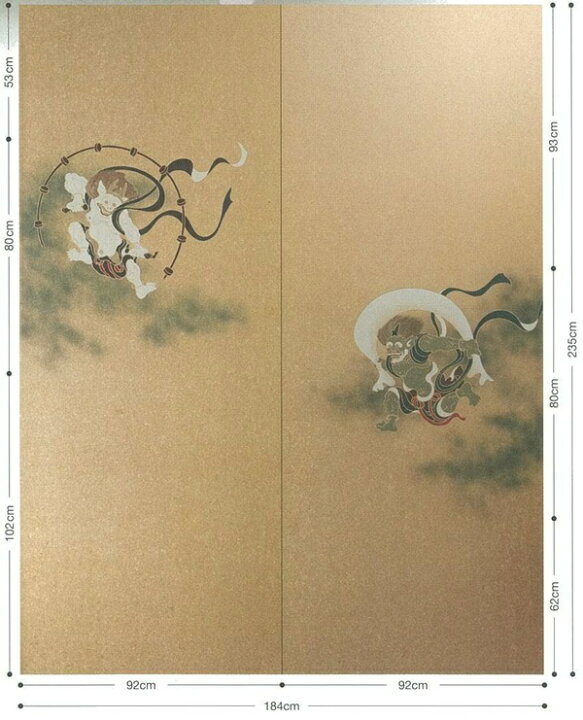 楽天市場 壁画風壁紙 風神 雷神の図 洋金屑 裏面糊なし 幅184ｃｍ 高さ235ｃｍ 金かべ紙 クロス 張替 通販 こだわりの室内装飾専門店しつらい