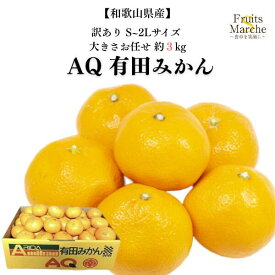 【送料無料】【和歌山県産】訳あり　AQ有田みかん　S〜2Lサイズ　大きさお任せ　専用箱入り　約3kg(北海道沖縄別途送料加算)