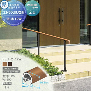 【10/25ポイントUP中】【部品】 歩行者用補助手すり 三協アルミ エトランポU2型 フリー支柱タイプ 上部笠木納まり エラストマー(木調)カラー 笠木 12W 中間用W=1200  1本入り FEU-2-12W 手摺 玄