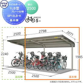 サイクルポート タクボ 物置 TAKUBO 田窪工業所 SP1LB型シリーズ 5台用 ZAN仕様　基本棟 ベースプレート仕様 柱間2500屋根奥行き2071高さ2240 SP12LB-K 自転車 屋根 駐輪 diy バイク置き場 集合住宅 雨よけ