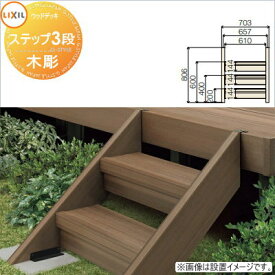 ウッドデッキ オプション LIXIL リクシル TOEX 樹ら楽ステージ ステップ 3段 木彫 階段タイプ 人工木 セット diy キット 樹脂 （本体ではありません） オプション ステップ