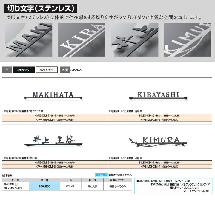 楽天市場 三協アルミ 三協立山壁付け 機能ポール兼用 切り文字表札 Kmg Cm 4ブラック Kc ホワイト Wh ステンレス戸建て オーダー Diyエクステリアstyle Japan Group