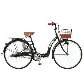 Passepied シティサイクル 折りたたみ自転車 26インチ 折り畳み ママチャリ シティバイク 籐風バスケット カゴ サークル錠 LEDライト プレゼント メーカー保証あり TS26