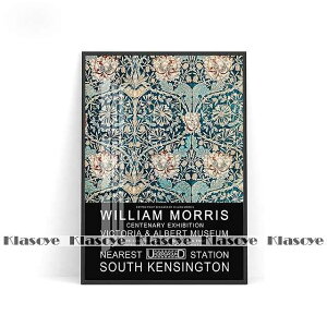 アートポスター フレーム付・アートパネル額付 ウィリアムモリス ポスター デザインNO-1 Col 黒 青 ブラック ブルー