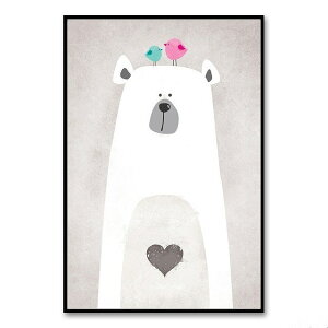 アートポスター フレーム付・アートパネル額付 北欧 可愛い動物シリーズ タイプ10 しろくま・小鳥とハート A4 A3 A2