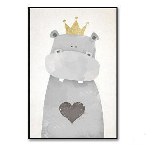 アートポスター フレーム付・アートパネル額付 北欧 可愛い動物シリーズ タイプ8 カバ・王冠とハート A4 A3 A2