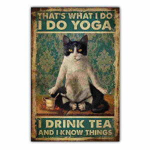 アートポスター フレーム付おしゃれ アートパネル 絵画 壁 絵 ヴィンテージ風イラスト猫シリーズ ヨガ デザインNO-11