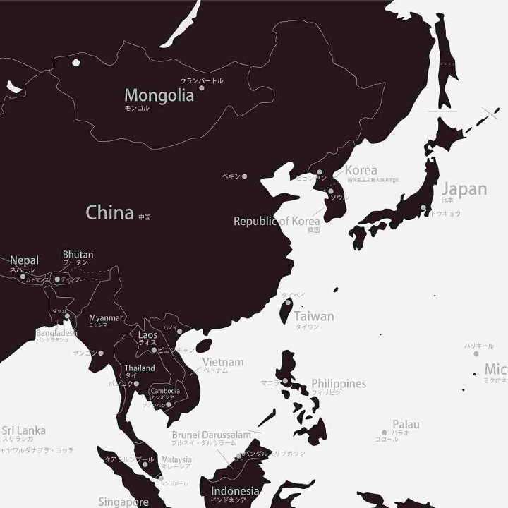 楽天市場 世界地図 おしゃれポスター 日本語と英語の表記 ブラック A3 スケッチショップ
