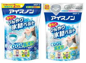 【アソート2個セット】白元アース アイスノン　首もとひんやり氷結ベルト　グレー＆ブルー　静岡倉庫