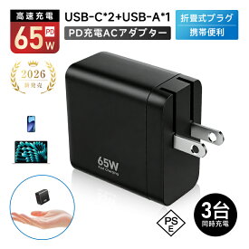 ACアダプター Type-C充電器 USB充電器 3台同時充電 iPhone17充電 Airpods/アップルウォッチ Type-Cポート iOS/Android対応 PD 65W 急速充電 窒化ガリウム充電器 USB-Aポート 互換性 安全保護 MacBook Pro/Air Dell XPS iPad Mini/Pro Galaxy 【PL保険加入済み製品・安心】