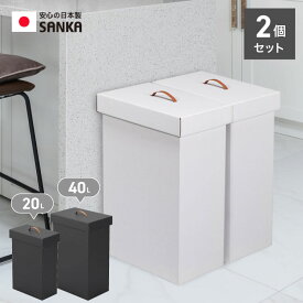 ダンボールごみ箱 2個 セット パッと組み立て フタ付 ゴミ箱 20L 40L おしゃれ 段ボール ごみ箱 ダストボックス スリム 蓋付き 使い捨て 分別 キッチン 20リットル 40リットル 白 黒 日本製