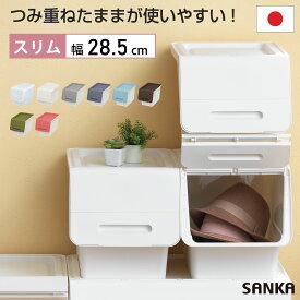 【24日20:00～27日9:59★10％OFFクーポン】 収納ケース プラスチック スリム 幅28.5×奥行46×高さ31cm フロック 前開き フタ付き 大容量 おしゃれ 積み重ね 日本製 収納ボックス 衣装ケース squ+ froq fr-S30 SANKA