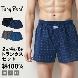 クーポン利用で【MAX20%OFF】2枚組 4枚組 6枚組 選べる トランクス メンズ Troy Bros 年間 パンツ プリント 柄 前開き 肌着 下着 インナー 綿100% #mp 30代 40代 50代 60代 紳士 送料無料 男性 R2061E-E