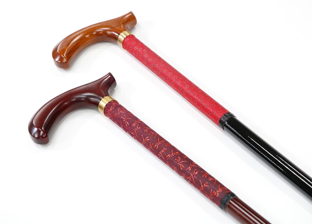 日本伝統工芸の印伝を巻いた高級一本杖 日本伝統工芸 印伝 一本杖