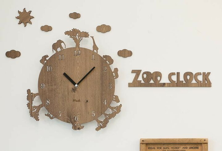 楽天市場 壁掛け 時計 Zoo Clockプレゼント 贈り物 も木目 木 木製 新築 お祝い ギフト おしゃれ 手作り 輸入 雑貨 誕生日 開店 Mo Ro 動物 キリン 象 ウォールステッカー ウォールクロック 動物園 動物病院 かべかけ時計 子供 Skip 楽天市場店