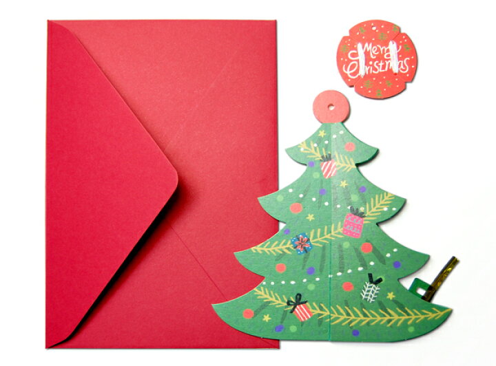 楽天市場 3d 立体 クリスマス カード 膨らむクリスマスツリー Pop Up Xmas ギフト カード クリスマスグリーティングカード 封筒付き ポップアップ Skip 楽天市場店
