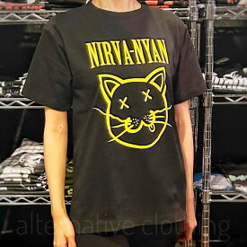【土日も発送】猫Tシャツ ネコTシャツ NIRVANA ニルヴァーニャン 動物 おもしろ パロディ ニルバーナ ニルヴァーナ ロックTシャツ バンドTシャツ alt-s