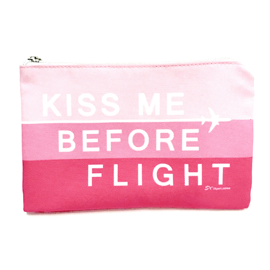 トラベルポーチ KISS ME BEFORE 上質 FLIGHT 卸直営 ピンク 航空雑貨 飛行機 旅行グッズ オリジナル商品 エアライングッズ 旅行用品