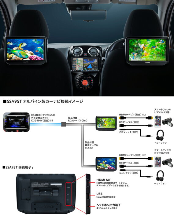 楽天市場】SSA9ST アルパイン 9型WSVGAヘッドレスト取付リアビジョン 