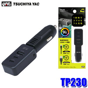 【10/30限定】最大3,000円OFFクーポン配布!TP230 槌屋ヤック YAC 2PD30W+USBチャージャー ディレクション 急速充電器 DC12V/24V兼用 USB Type-A/USB Type-C×2 アクセサリーソケット 車内用品