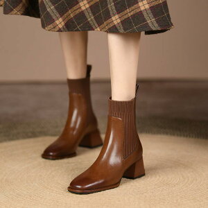 ショートブーツ レディース ポインテッドトゥ ローヒール サイドゴア ブーツ ストレッチ ラウンドヒール ブラック 靴 ショート チャンキーヒール 大きいサイズ シンプル