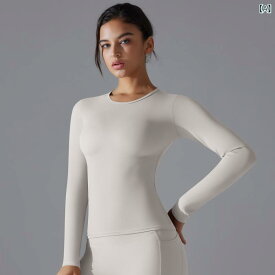 新作 ヨガ ウェア トレンド スポーツ プッシュ アップ 長袖 無地 スリム フィット ストレッチ フィット ネス シェイプアップ ランニング トレーニングトップス レディース