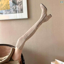 膝の 靴の 女性の ハイヒールの 弾力 性の 長靴の カーキ 色の ブーツの スエードの ブーツの 2023 新型の 小さい 子供の やせて いる 靴