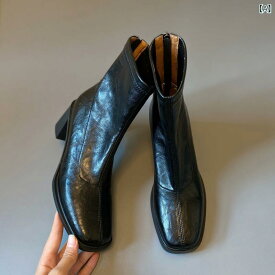 本 革 ~ 静 音 底 ショート ブーツ 通勤 ハイヒール 弾力 痩せ ブーツ 秋冬 軟底 体制 内 レ トロ 太 ヒール ブーツ