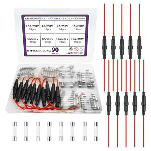 WMYCONGCONG 90�� 6x30mm �K���X�ǃq���[�Y�L�b�g: 80�� 0.5A 1A 2A 3A 5A 8A 10A 15A 250V �t�@�X�g�u���[�K���X�ǃq���[�Y �L�b�g���e10�Â� + 10�C�����C���q���[�Y�z���_�[ 20AWG���C