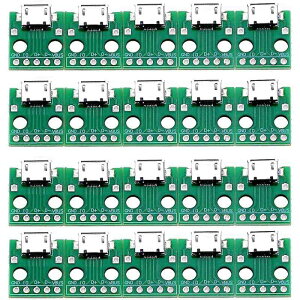 PENGLIN 20�� Micro USB - DIP �A�_�v�^ 5�s�� ���X�R�l�N�^ Type B 2.54mm PCB �R���o�[�^ �s���{�[�h �u���b�h�{�[�h �X�C�b�`�{�[�h SMT �}�U�[�V�[�g DIY USB�d��/�u���b�h�{�[�h�f�U�C���p