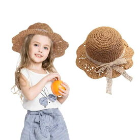 [Umeloeo] 子供用 麦わら帽子 キッズ ペーパーハット ベビー 女の子 ストローハット つば広 シンプル 折りたたみ 日除け帽子 サンハット 赤ちゃん 帽子 夏 uvカット 日焼け止め