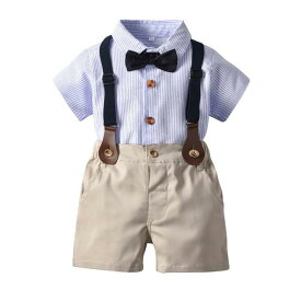 [Volunboy] ベビー フォーマル 男の子 スーツ 半袖 シャツ+半ズボン+蝶ネクタイ+サスペンダー 4点セット 子供服 ベビー服 セットアップ 結婚式 誕生日 発表会 お宮参り 80-130cm