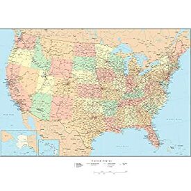 【中古】【輸入品・未使用】ラミネート加工米国壁地図。