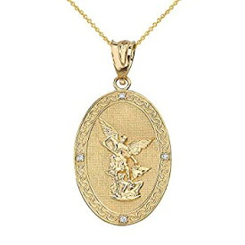 【中古】【輸入品・未使用】10Kゴールド 大天使聖ミカエル ダイヤモンド オーバルメダルネックレス (1インチ) ゴールド