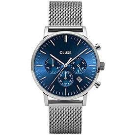 【中古】【輸入品・未使用】CLUSE クルース 国内正規品 アヴィスクロノ メッシュ シルバー ダークブルー/シルバー メンズ 腕時計 時計