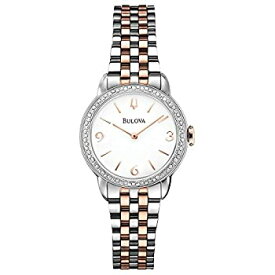 【中古】【輸入品・未使用】Bulova Diamond Women's Quartz Watch with White Dial Analogue Display and Rose Gold/Silver Ion-Plated Bracelet - 98R182