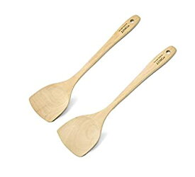 【中古】【輸入品・未使用】Wood Wok Spatula Cooking Utensils JJMG Kitchen Handcrafted Curved Stir Fry Wooden Mixing Spoon Serving Turner Tool (Pack of 2)