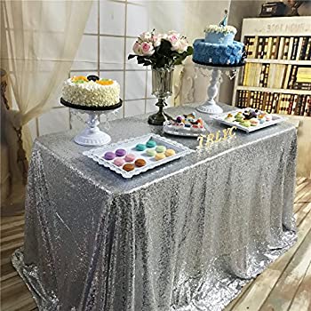 【輸入品・未使用】(230cm x 340cm%ｶﾝﾏ% Silver) - TRLYC Sequin Rectangular Wedding Sparkly Silver Sequin Tablecloth 230cm by 340cm