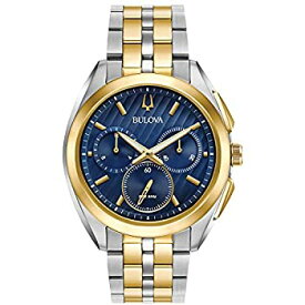 【中古】【輸入品・未使用】Bulova Men's Curv 45mm Gold-Tone Steel Bracelet Case S. Sapphire Quartz Blue Dial Watch 98A159