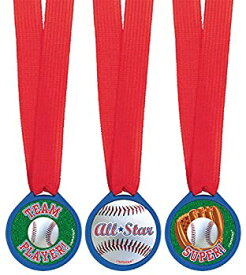 【中古】【輸入品・未使用】Amscan プラスチック製メダル 野球ファン バースデーパーティー 賞のメダル 記念品 リボン 13インチ 12個パック パーティー用品