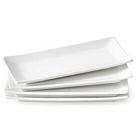 【中古】【輸入品・未使用】(25cm%カンマ% White) - Lifver 25cm Porcelain Serving Platter/Rectangular Plates%カンマ% Natural White%カンマ% Set of 4