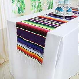 【中古】【輸入品・未使用】(6%カンマ% Mexican Purple) - Koyal Pack of 6 36cm x 210cm Mexican Serape Table Runner for Mexican Party Wedding Decorations Fringe Cotton