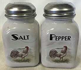 【中古】【輸入品・未使用】正方形ストーブトップSalt & Pepper Shaker Set w / ChickensホワイトLeghorn Roosters???Mosser USA???アメリカ製???Gray Swirlガラス