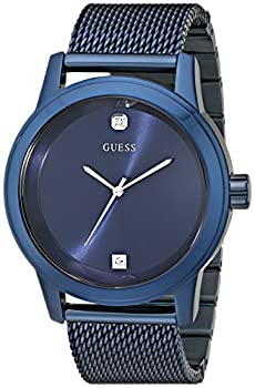 GUESS Men's U0297G2 Iconic Blue Diamond-Accented Stainless Steel Watch with Mesh Bracelet