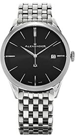 【中古】【輸入品・未使用】Alexander Heroic Sophisticate Wrist Watch for Men???ブラックダイヤル日付アナログSwiss Watch???ステンレススチールブレスレット腕時計???Me