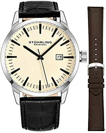 【中古】【輸入品・未使用】Stuhrling OriginalミニマリストドレスWrist Watch for Men、ステンレススチール腕時計 アイボリー