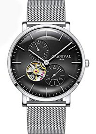 【中古】【輸入品・未使用】スイスブランド メンズ腕時計 自動機械式スケルトン 24時間ステンレススチールメッシュストラップ 超薄型腕時計 シルバーブラック